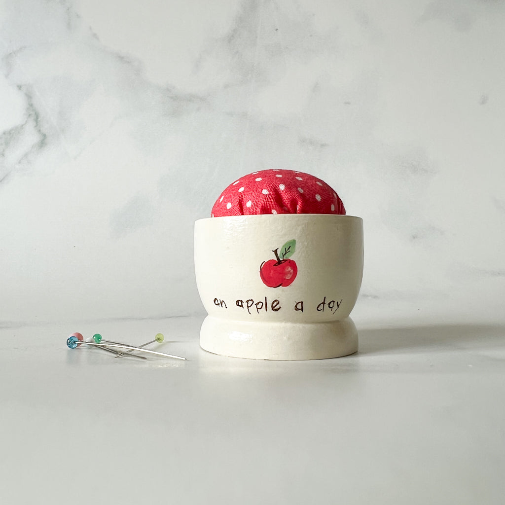 Hand Painted Wood Egg Cup Pin Cushion | No.1