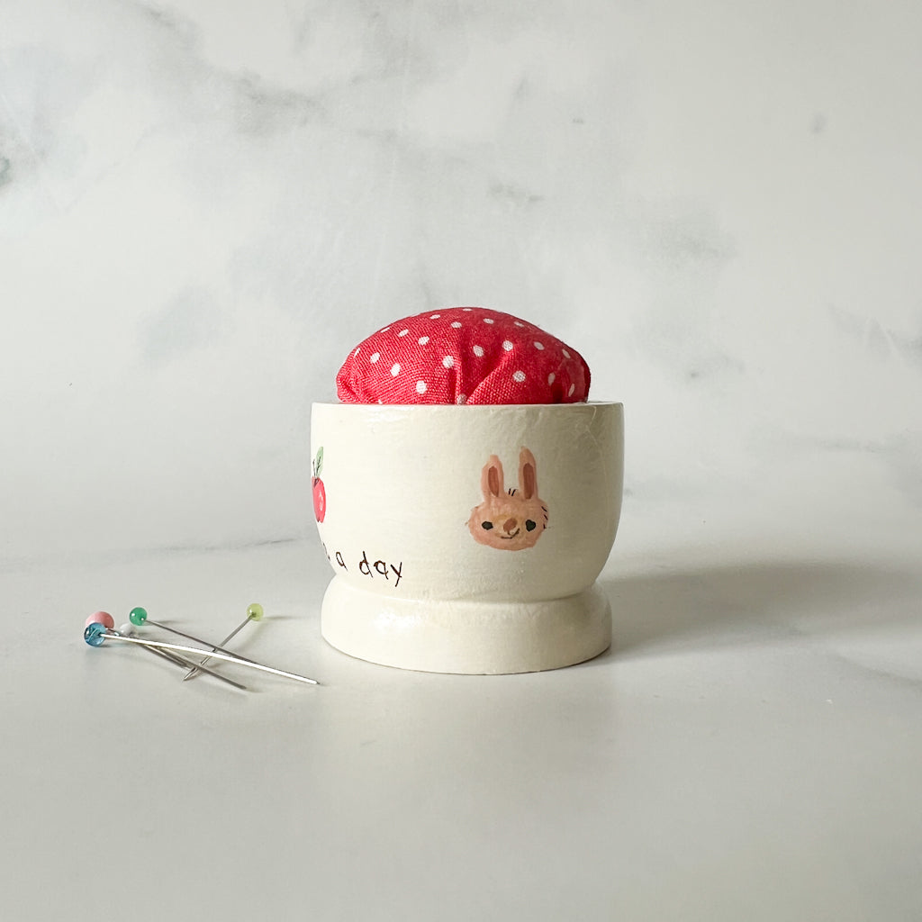 Hand Painted Wood Egg Cup Pin Cushion | No.1