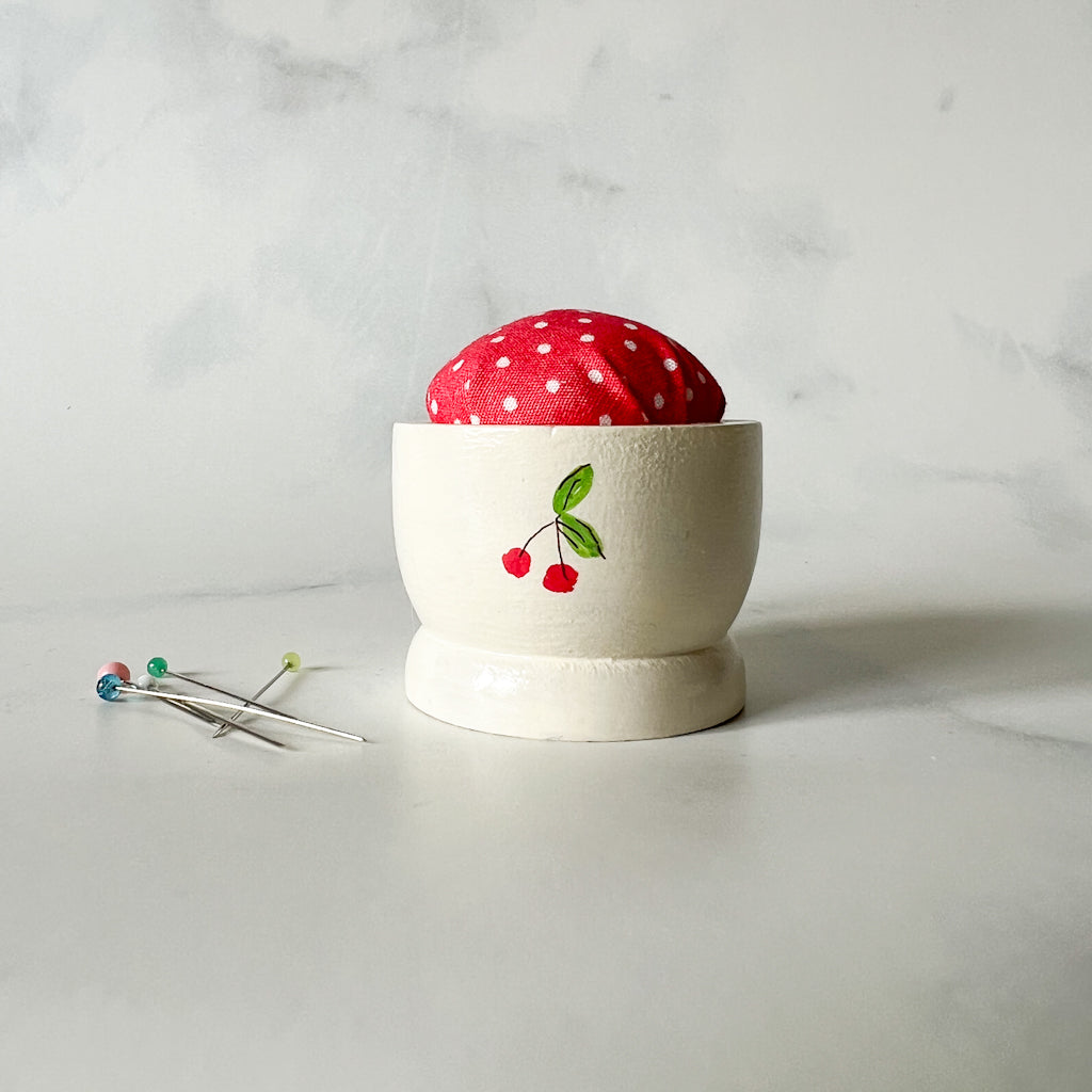 Hand Painted Wood Egg Cup Pin Cushion | No.1