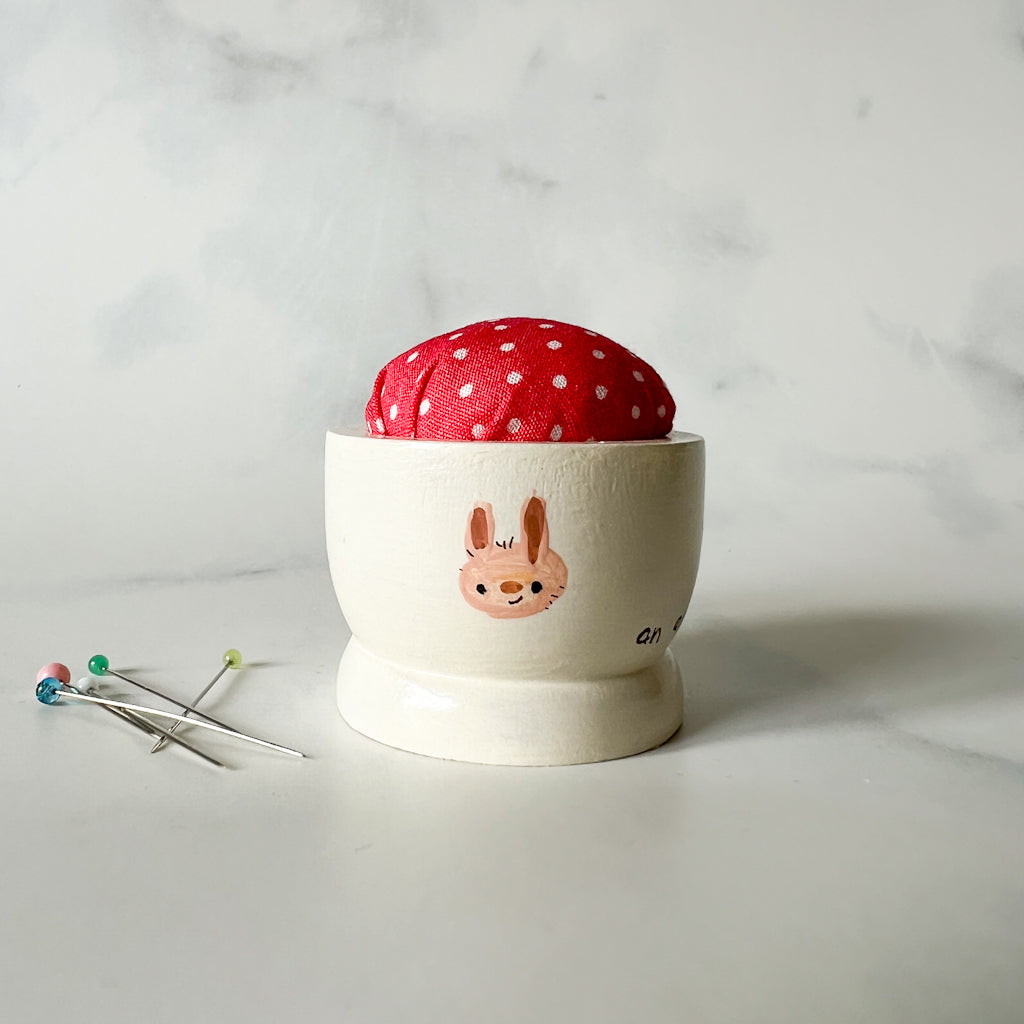 Hand Painted Wood Egg Cup Pin Cushion | No.1