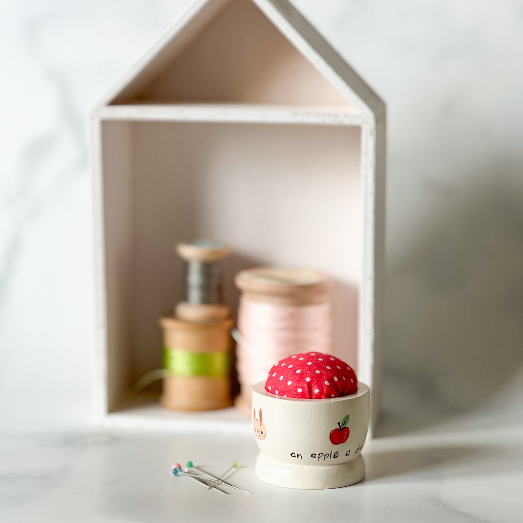 Hand Painted Wood Egg Cup Pin Cushion | No.1