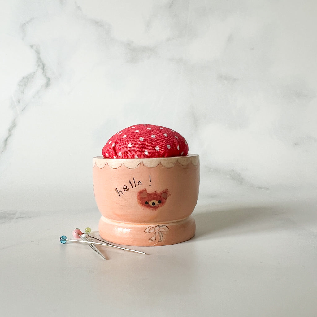 Hand Painted Wood Egg Cup Pin Cushion | No.2