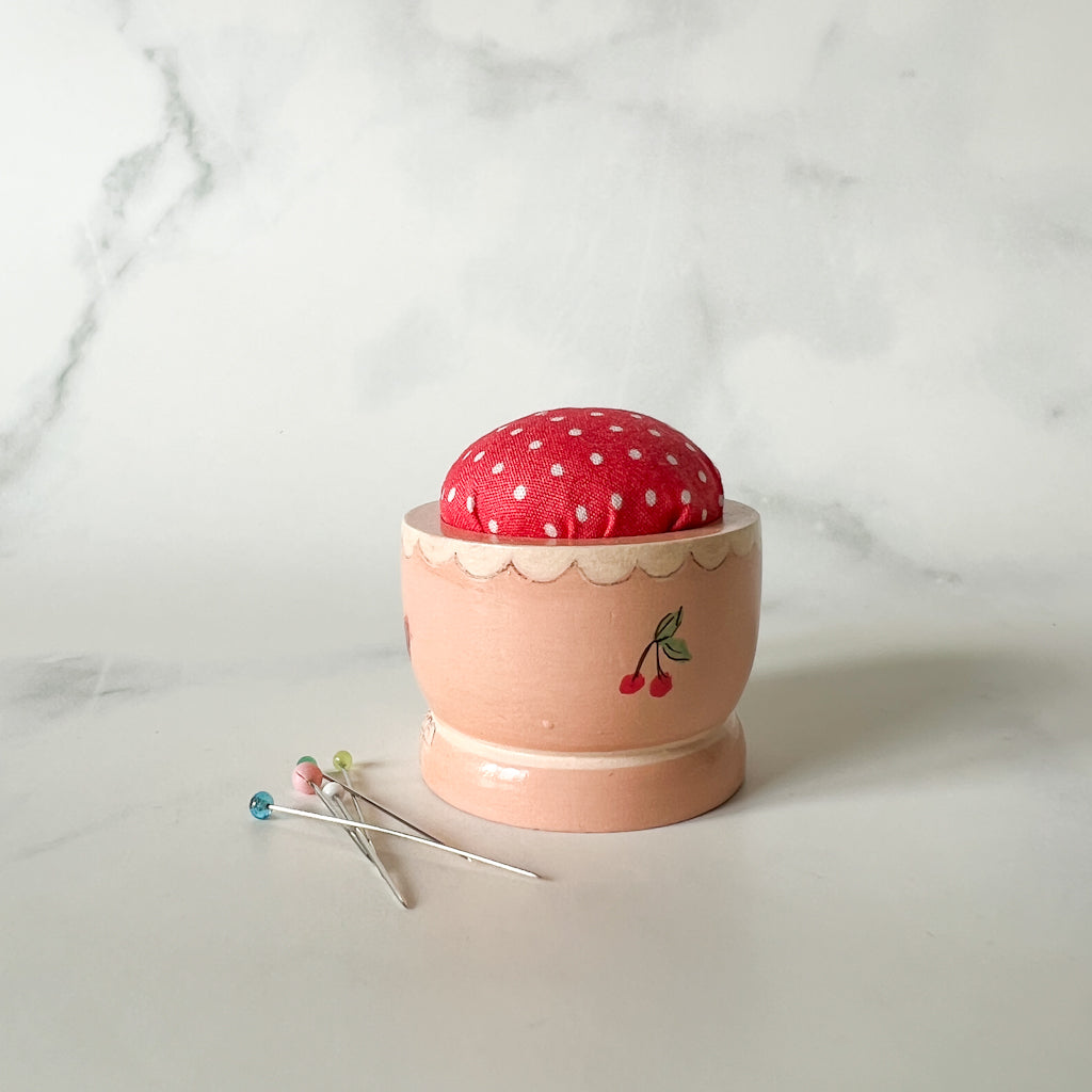 Hand Painted Wood Egg Cup Pin Cushion | No.2