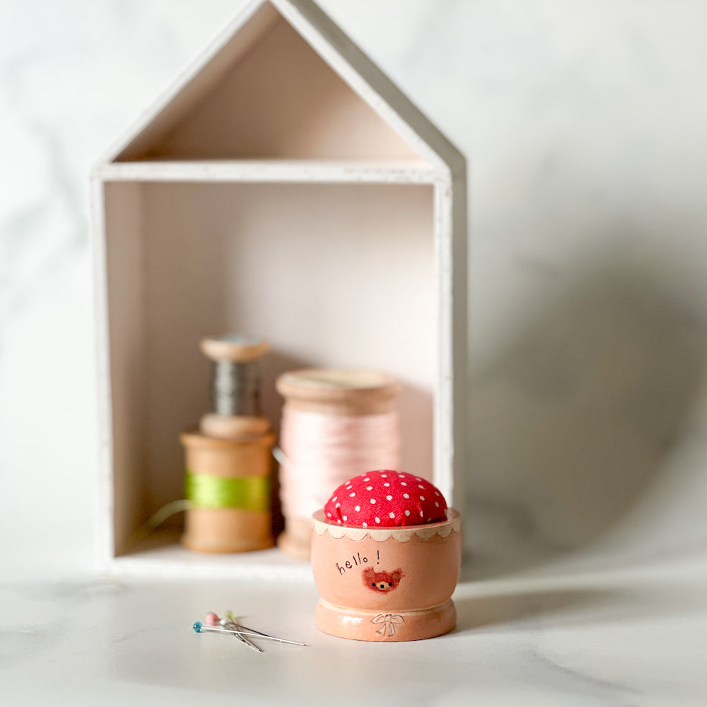 Hand Painted Wood Egg Cup Pin Cushion | No.2