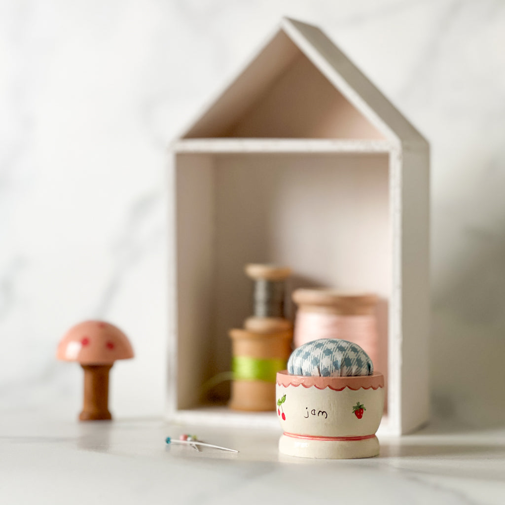 Hand Painted Wood Egg Cup Pin Cushion | No.4