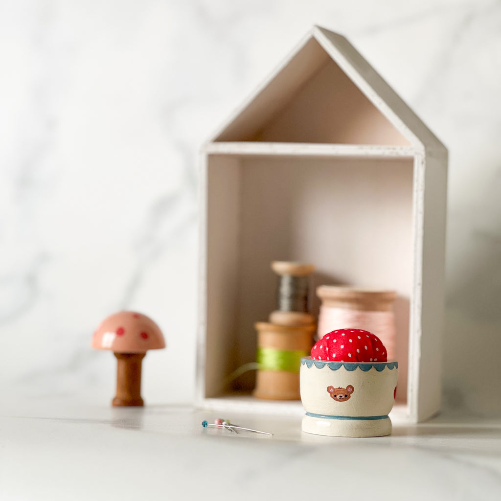 Hand Painted Wood Egg Cup Pin Cushion | No.5