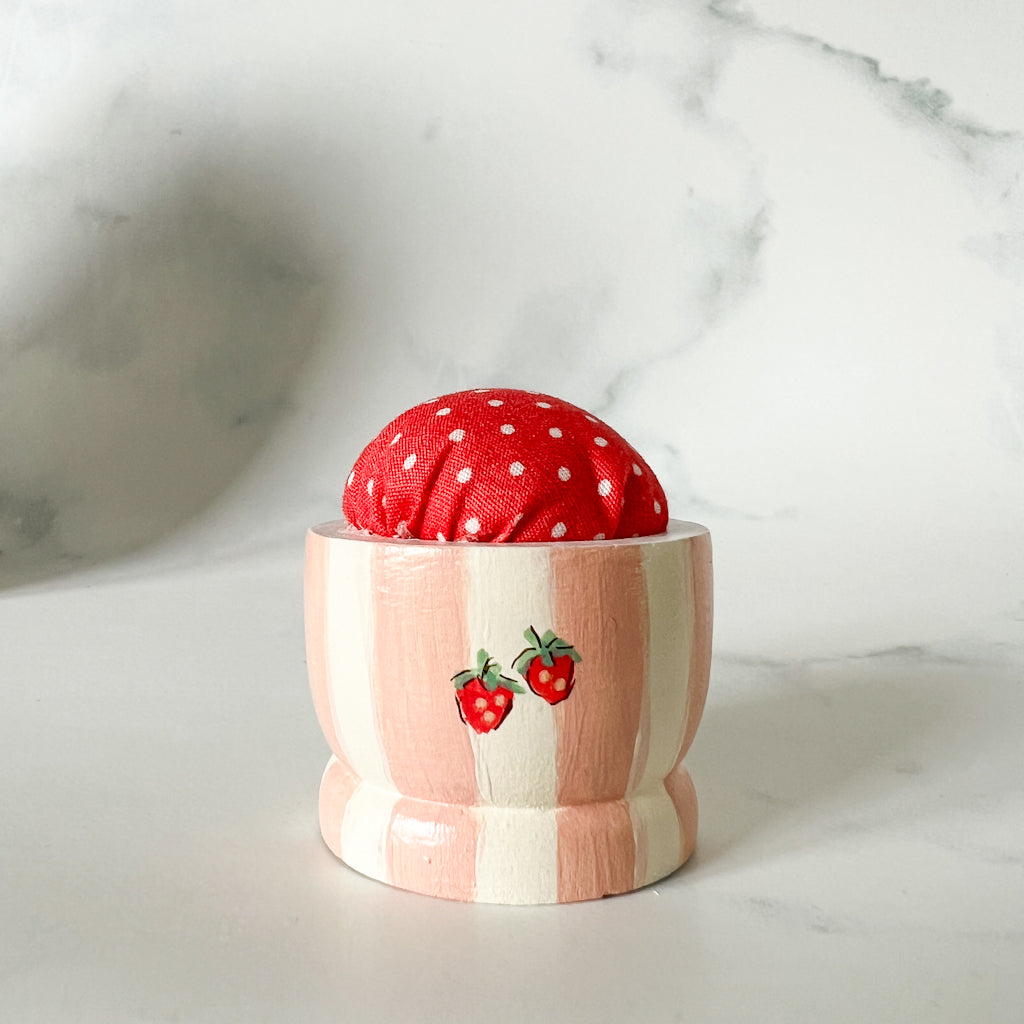 Hand Painted Wood Egg Cup Pin Cushion | No.6