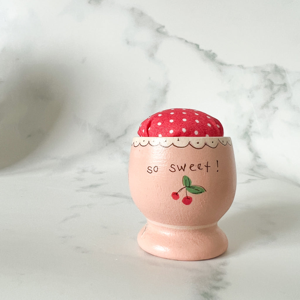 Hand Painted Wood Egg Cup Pin Cushion | No.8