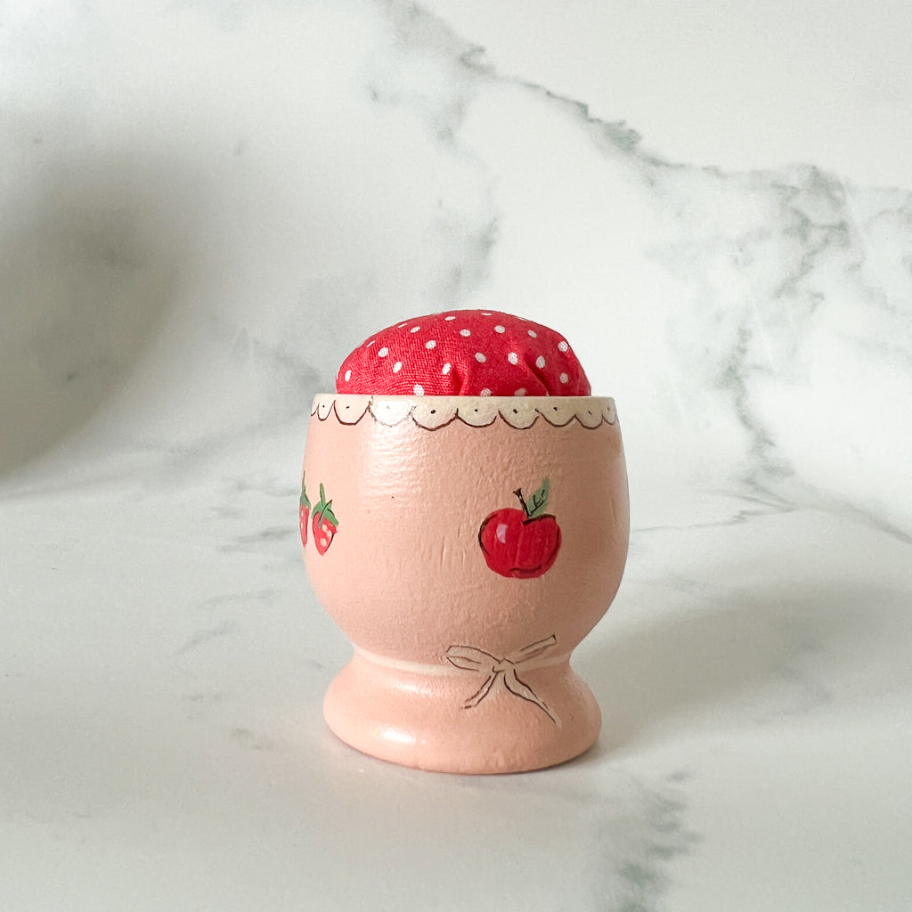 Hand Painted Wood Egg Cup Pin Cushion | No.8