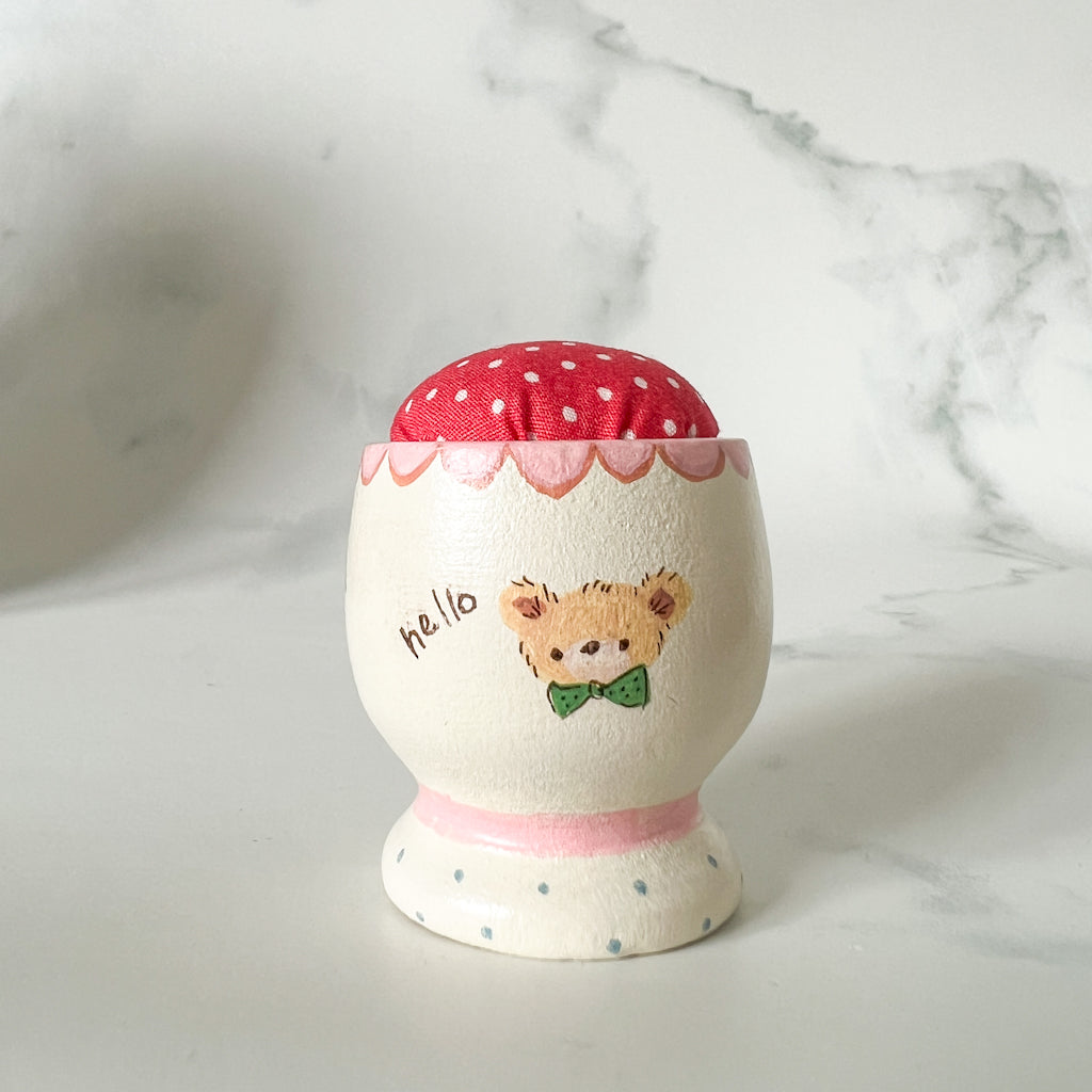 Hand Painted Wood Egg Cup Pin Cushion | No.9