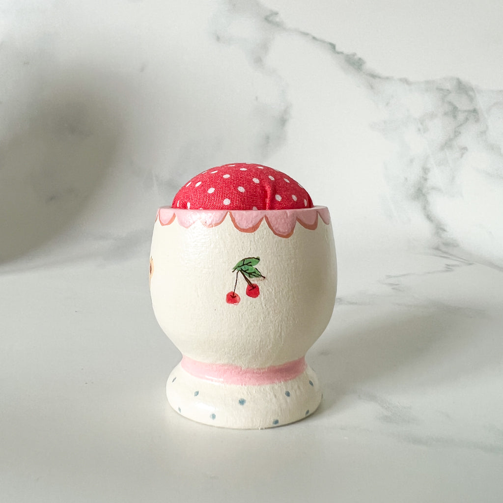 Hand Painted Wood Egg Cup Pin Cushion | No.9