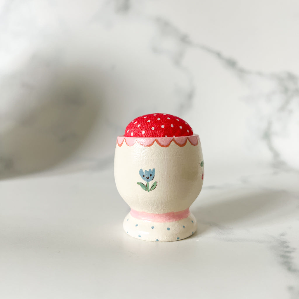 Hand Painted Wood Egg Cup Pin Cushion | No.9