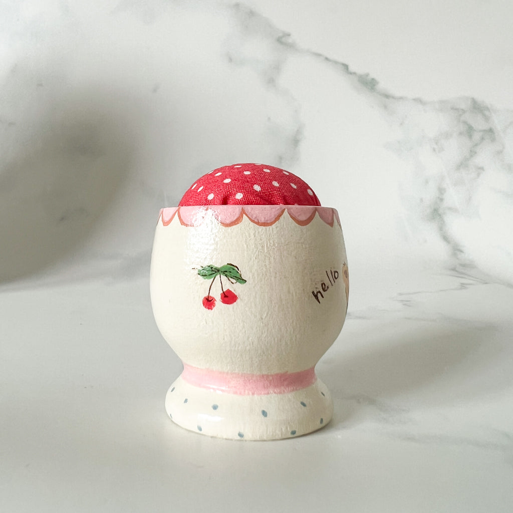 Hand Painted Wood Egg Cup Pin Cushion | No.9