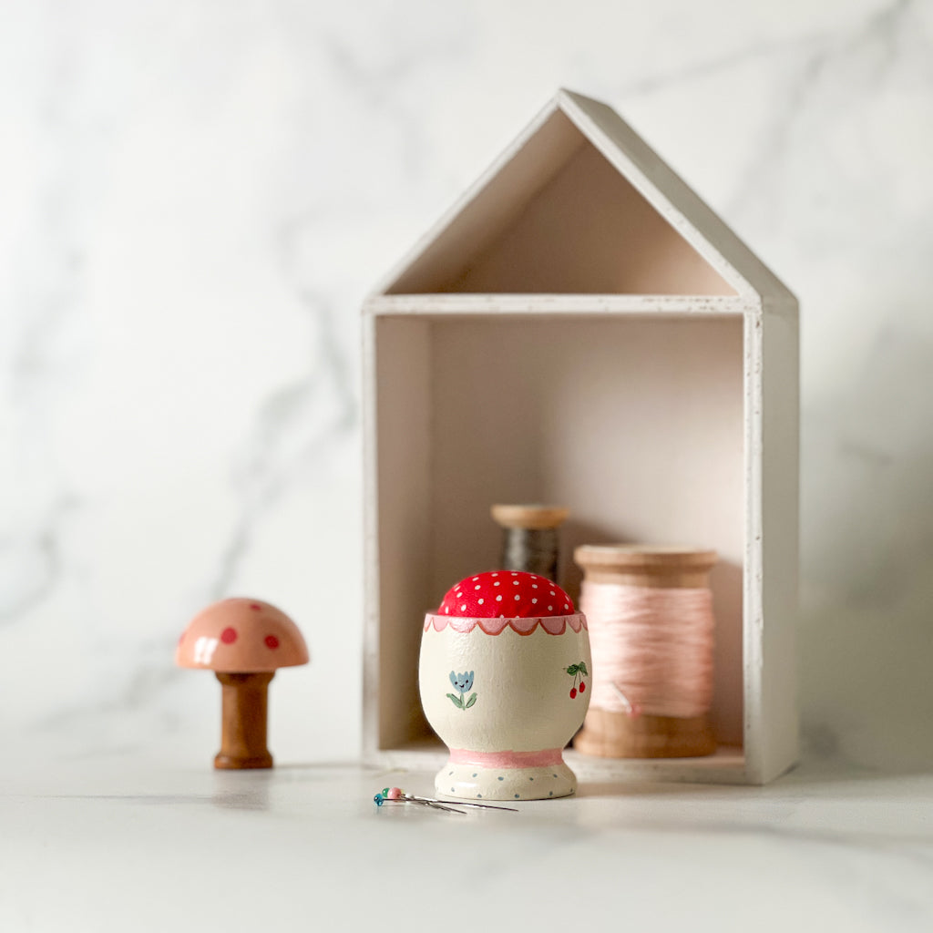 Hand Painted Wood Egg Cup Pin Cushion | No.9