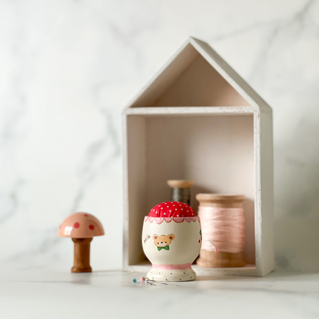 Hand Painted Wood Egg Cup Pin Cushion | No.9