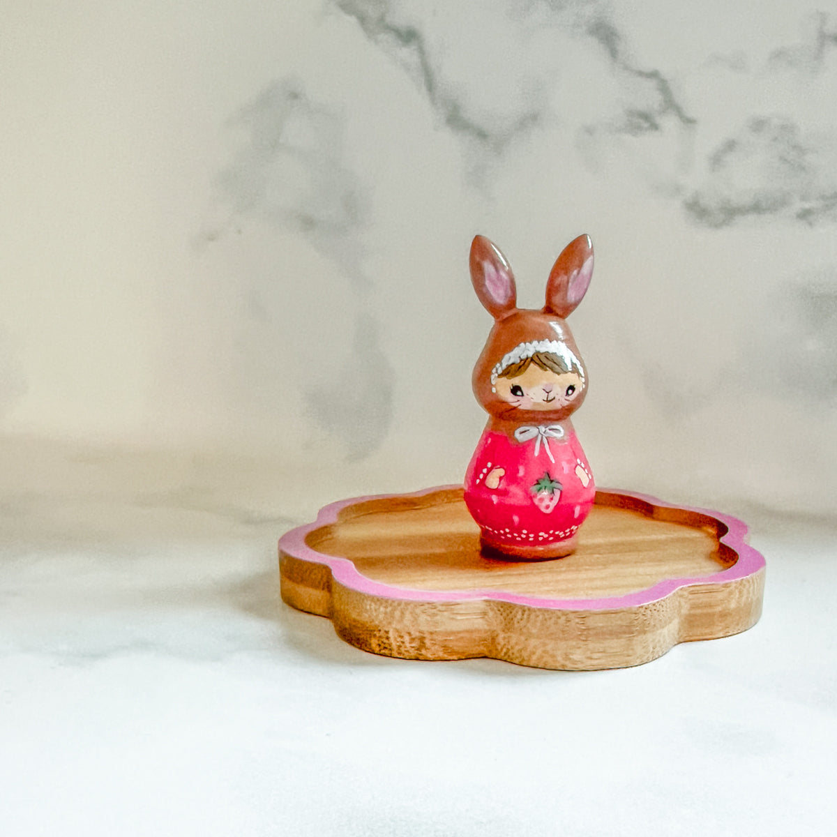Hand Painted Strawberry Girl Thread Spool Wood Tray | Choose No.27, 28, 29