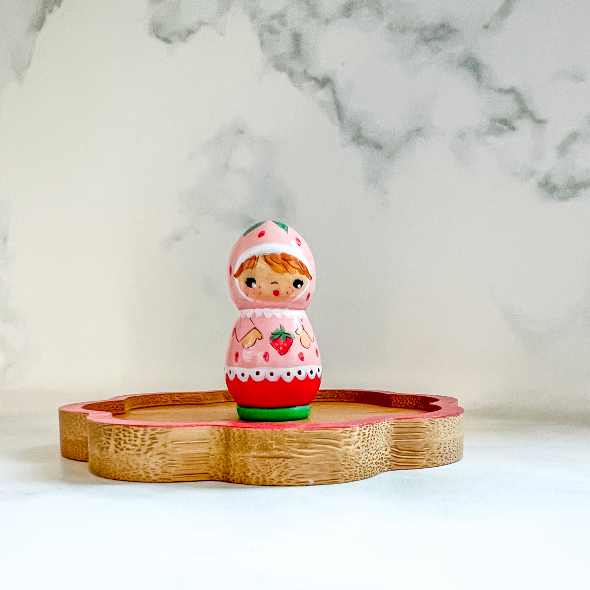 Hand Painted Strawberry Girl Thread Spool Wood Tray | Choose No.27, 28, 29