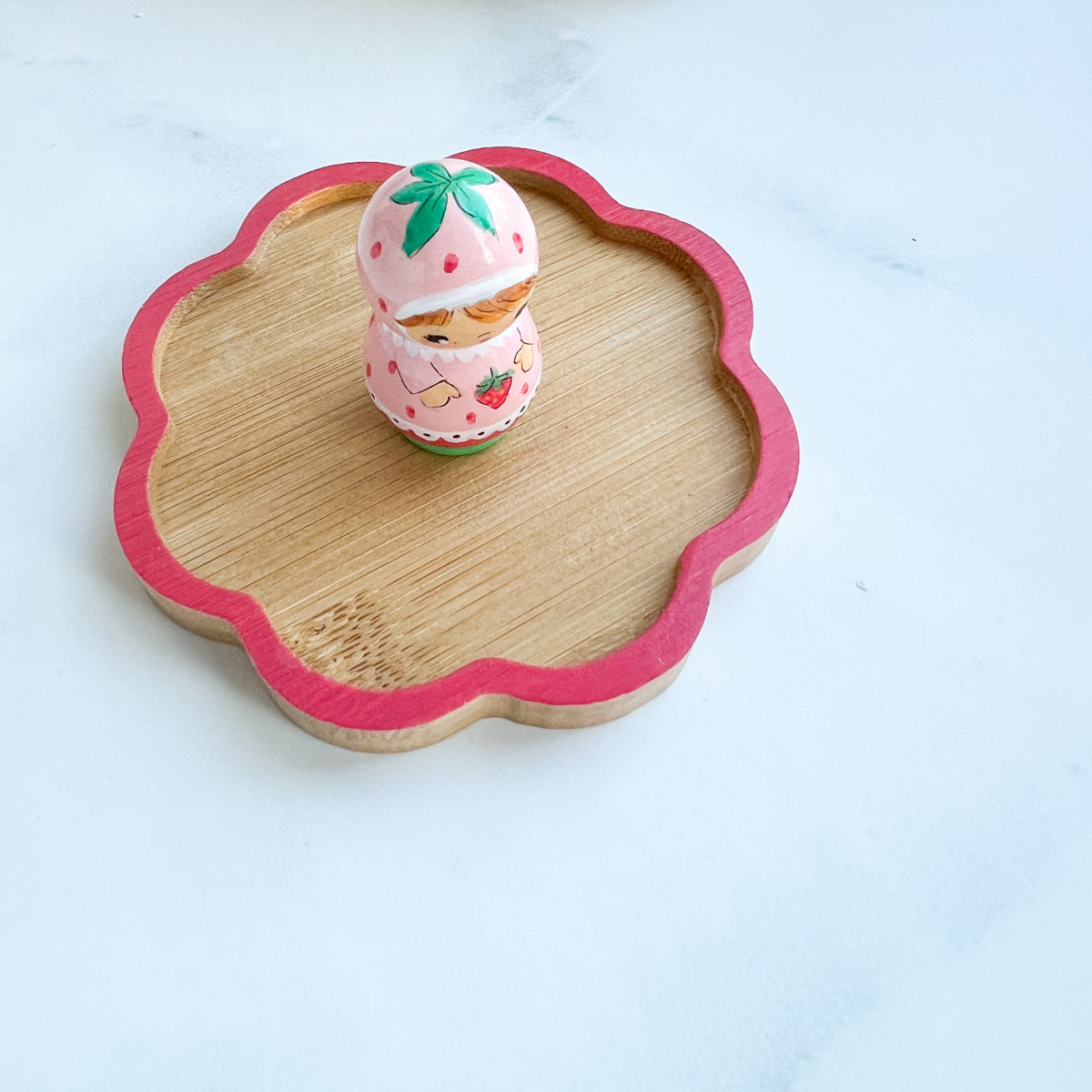 Hand Painted Strawberry Girl Thread Spool Wood Tray | Choose No.27, 28, 29
