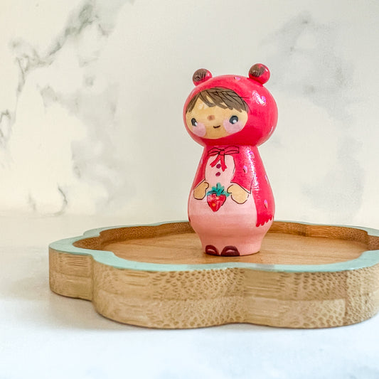 Hand Painted Strawberry Girl Thread Spool Wood Tray | Choose No.27, 28, 29