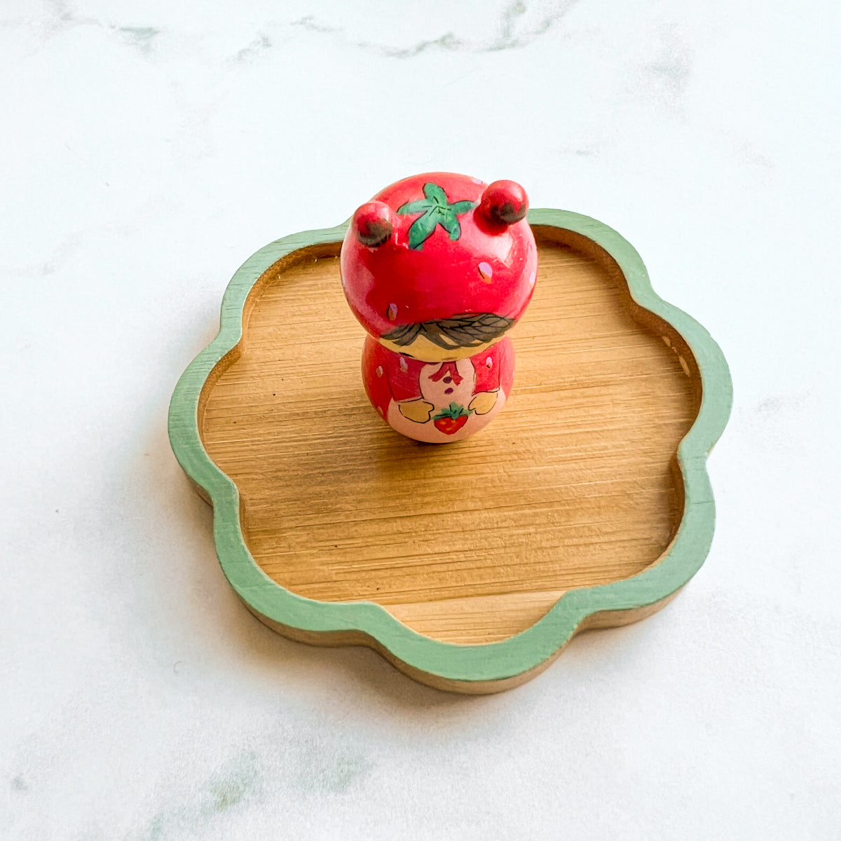 Hand Painted Strawberry Girl Thread Spool Wood Tray | Choose No.27, 28, 29