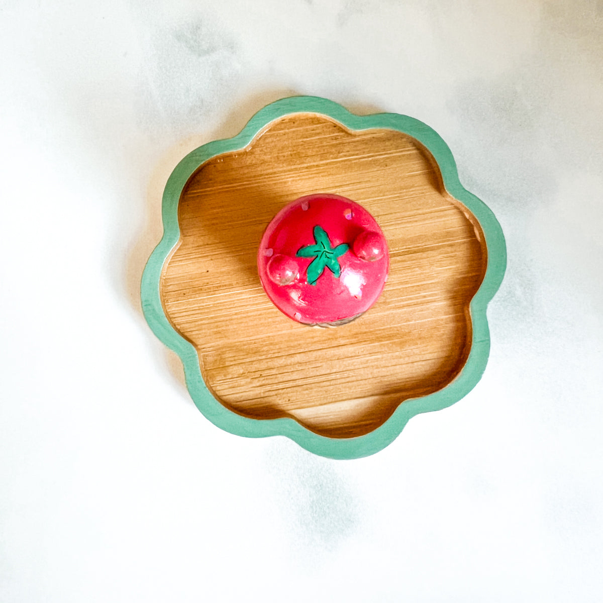 Hand Painted Strawberry Girl Thread Spool Wood Tray | Choose No.27, 28, 29