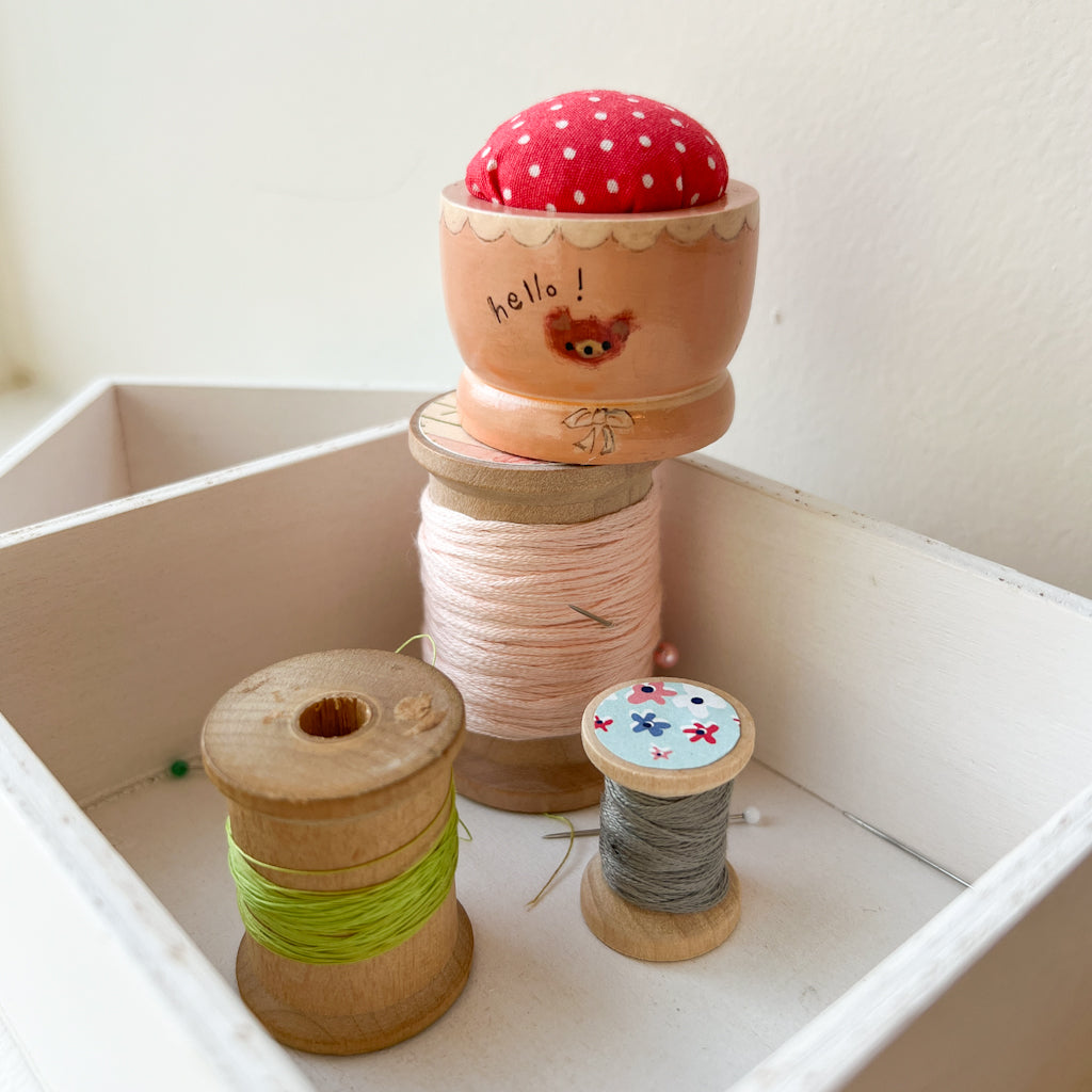 Hand Painted Wood Egg Cup Pin Cushion | No.2