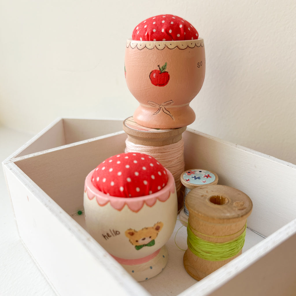 Hand Painted Wood Egg Cup Pin Cushion | No.8
