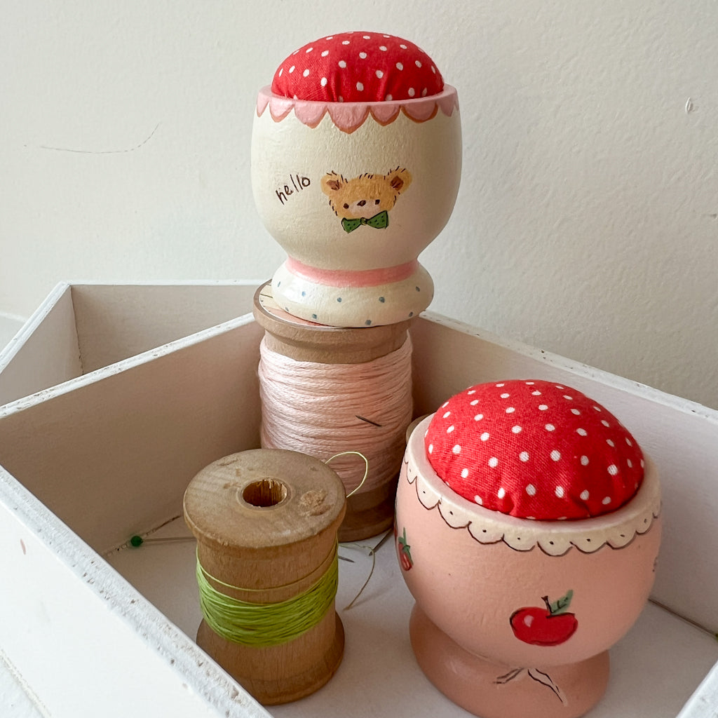 Hand Painted Wood Egg Cup Pin Cushion | No.9