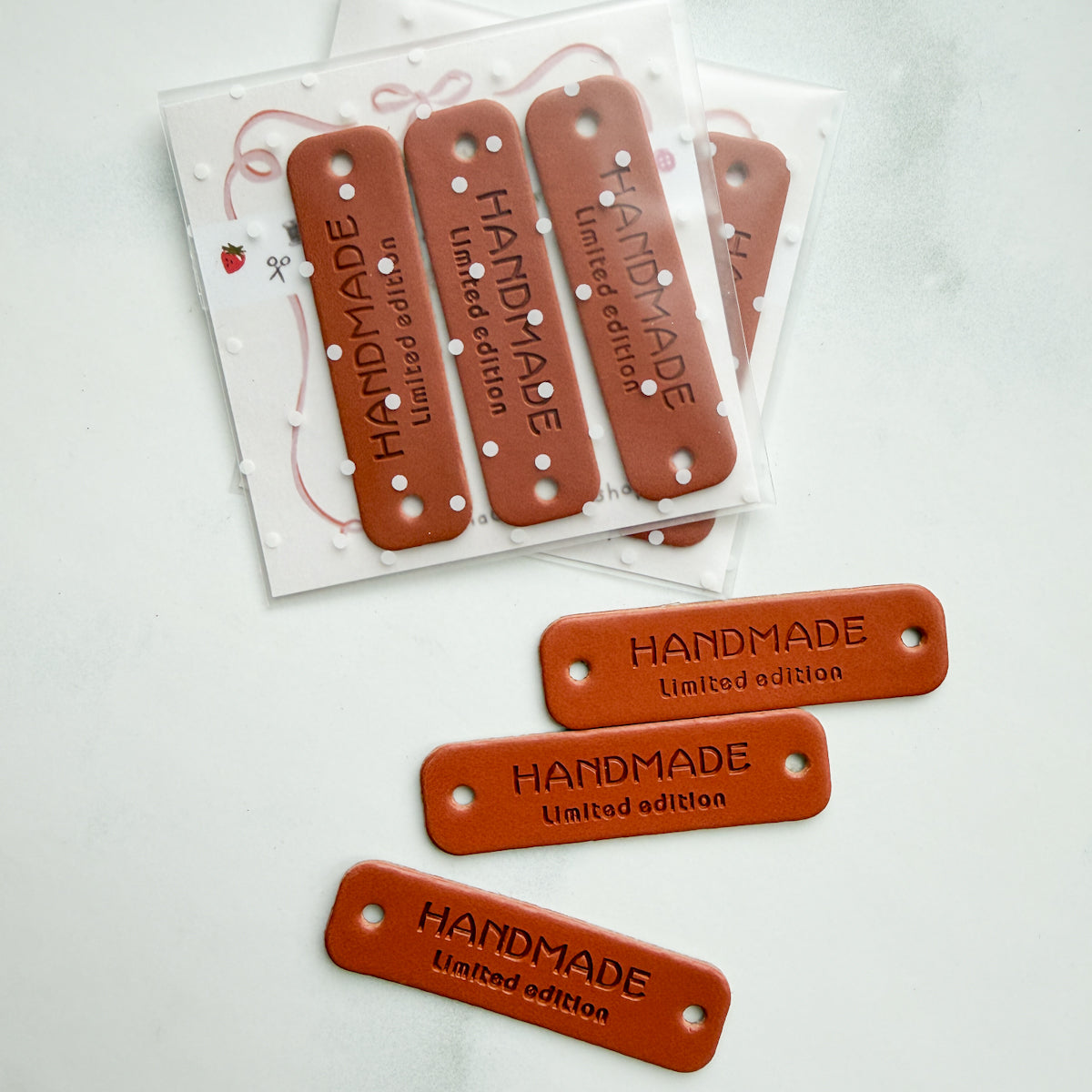 Handmade Limited Edition Caramel Vegan Leather tags | Set of three