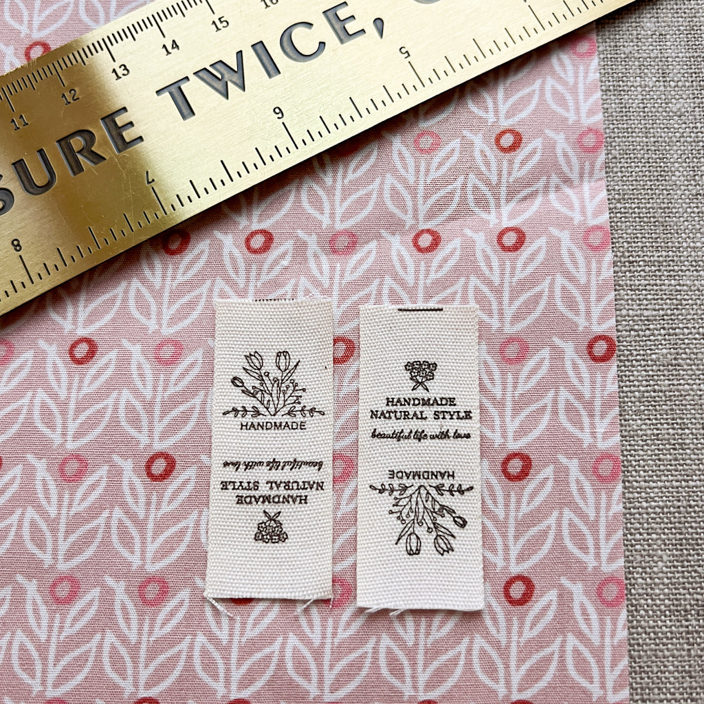 Handmade Natural Style Fleur Printed Cotton Labels | set of 3