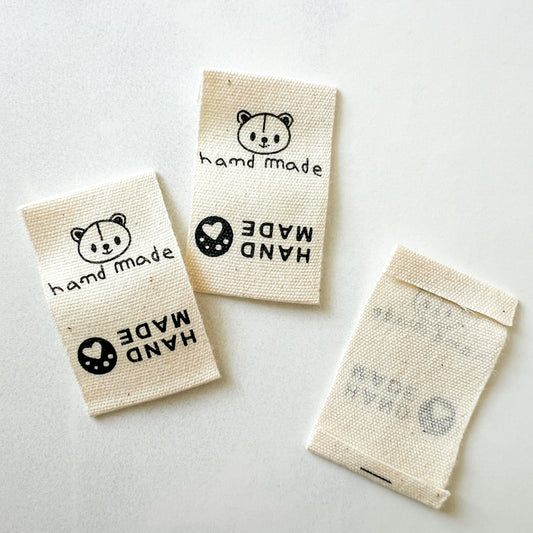 Handmade Bear Printed Cotton Labels | set of 4