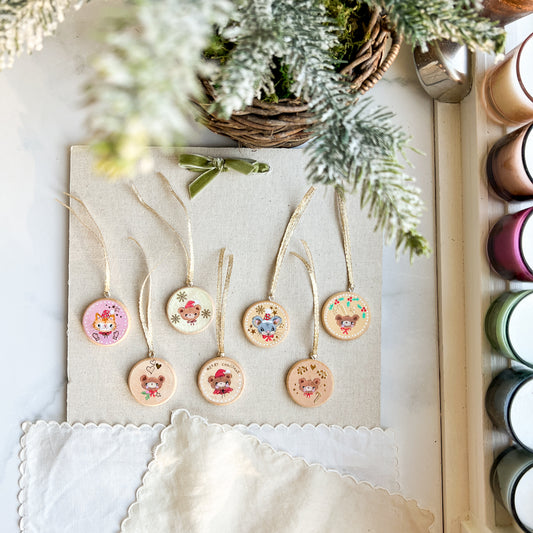 Holiday Christmas Hand-Painted Round Wood Tag Gift Topper Ornaments - Choose Style