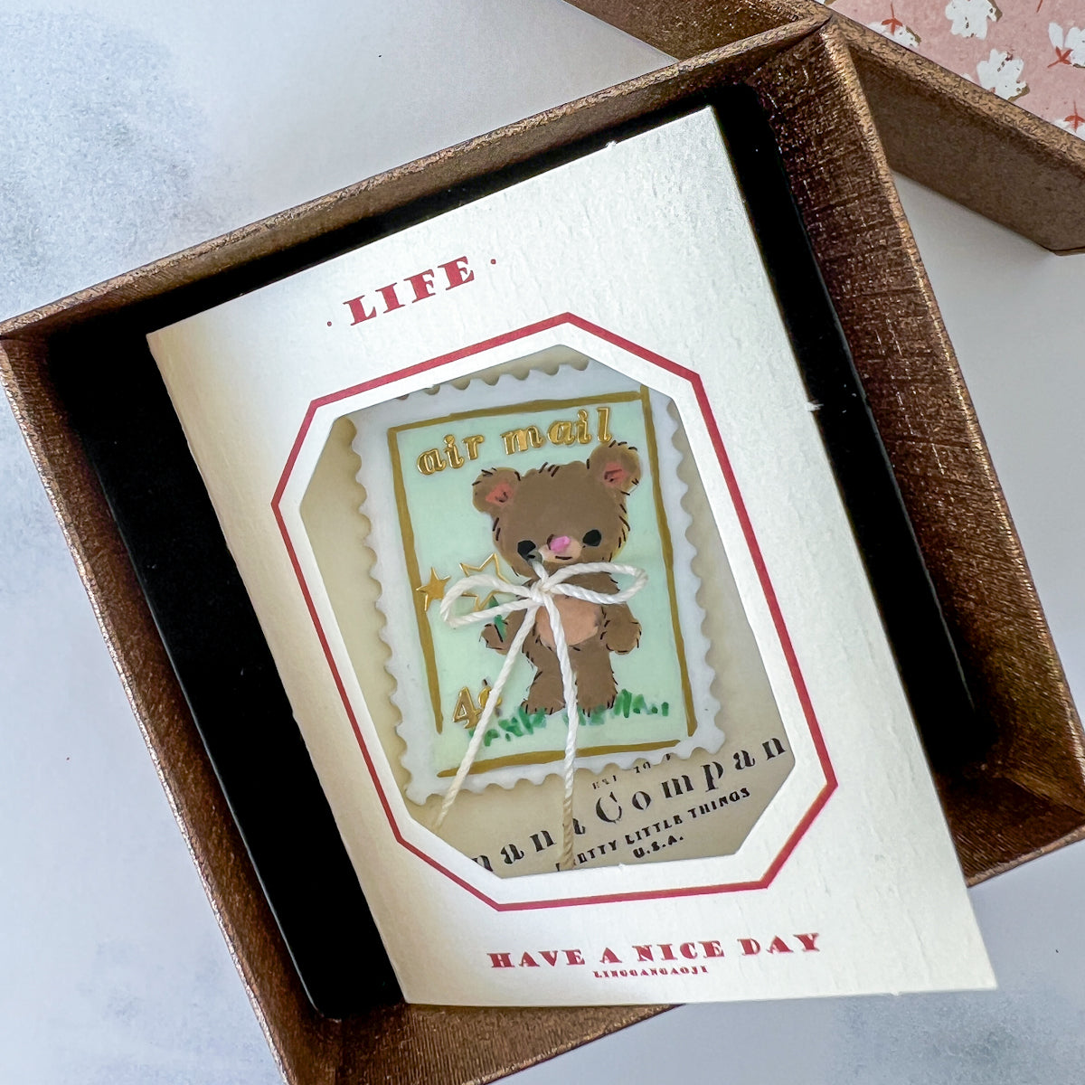 Handpainted Green Bear Stamp Button - One of a Kind