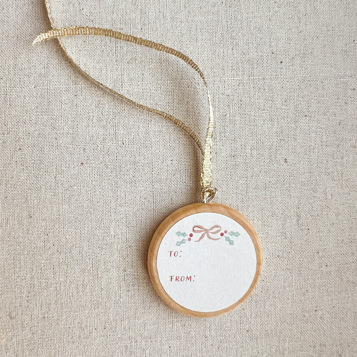 Holiday Christmas Hand-Painted Round Wood Tag Gift Topper Ornaments - Choose Style