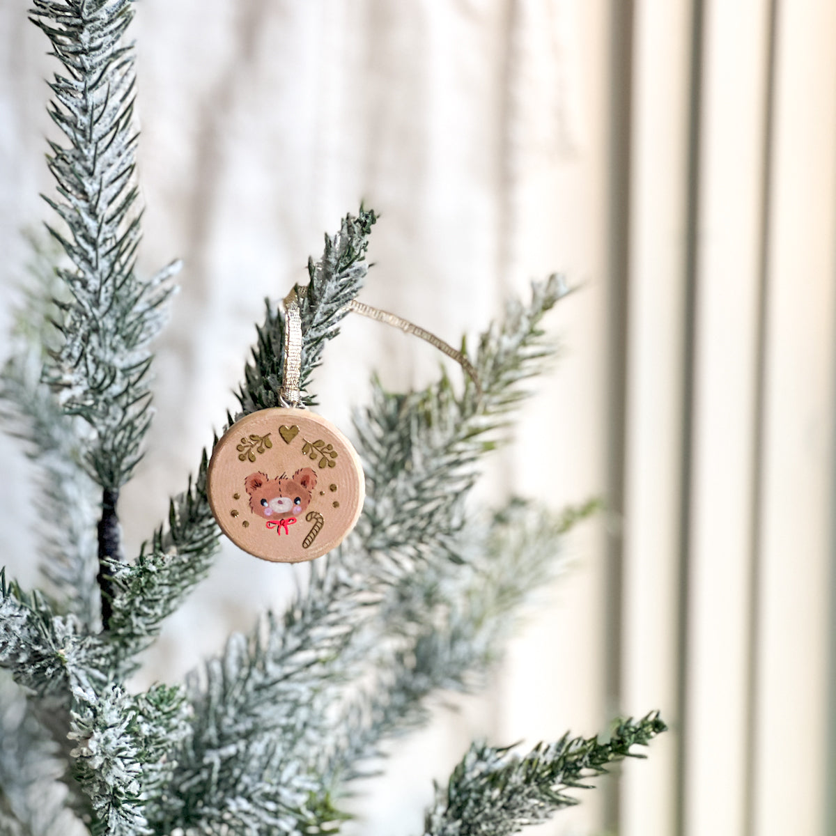 Holiday Christmas Hand-Painted Round Wood Tag Gift Topper Ornaments - Choose Style