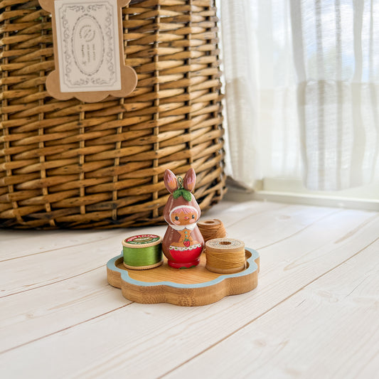 Hand Painted Strawberry Girl Thread Spool Wood Tray | Choose Style