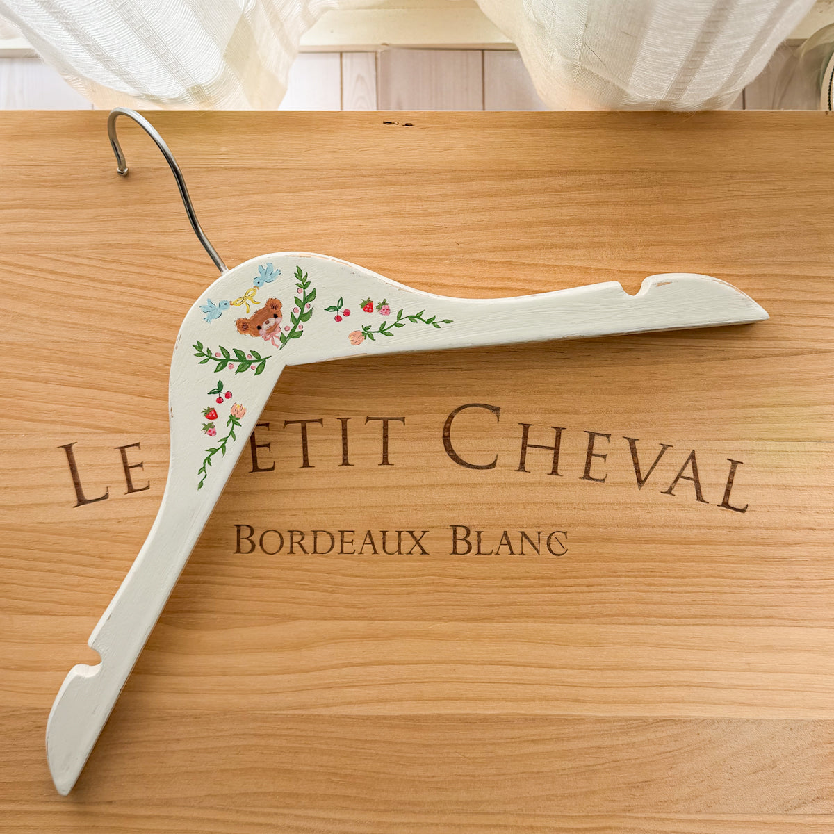 Hand-painted Blue birds and Bear Wood Baby Child Hanger