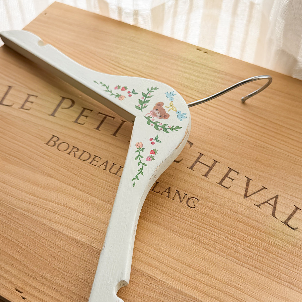 Hand-painted Blue birds and Bear Wood Baby Child Hanger