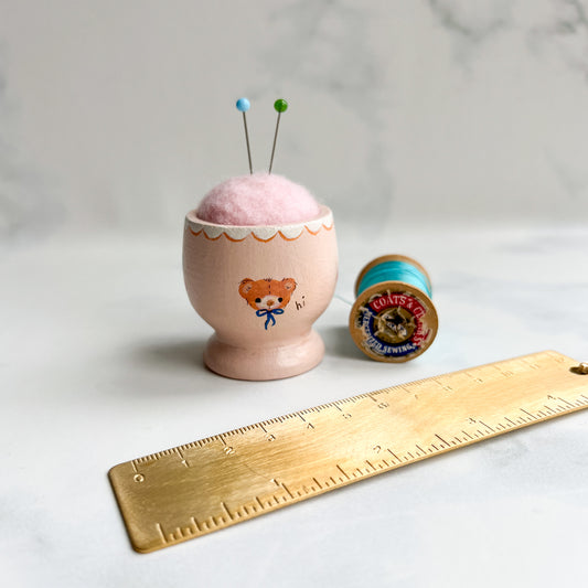Hand Painted Wood Egg Cup Pin Cushion | No.10