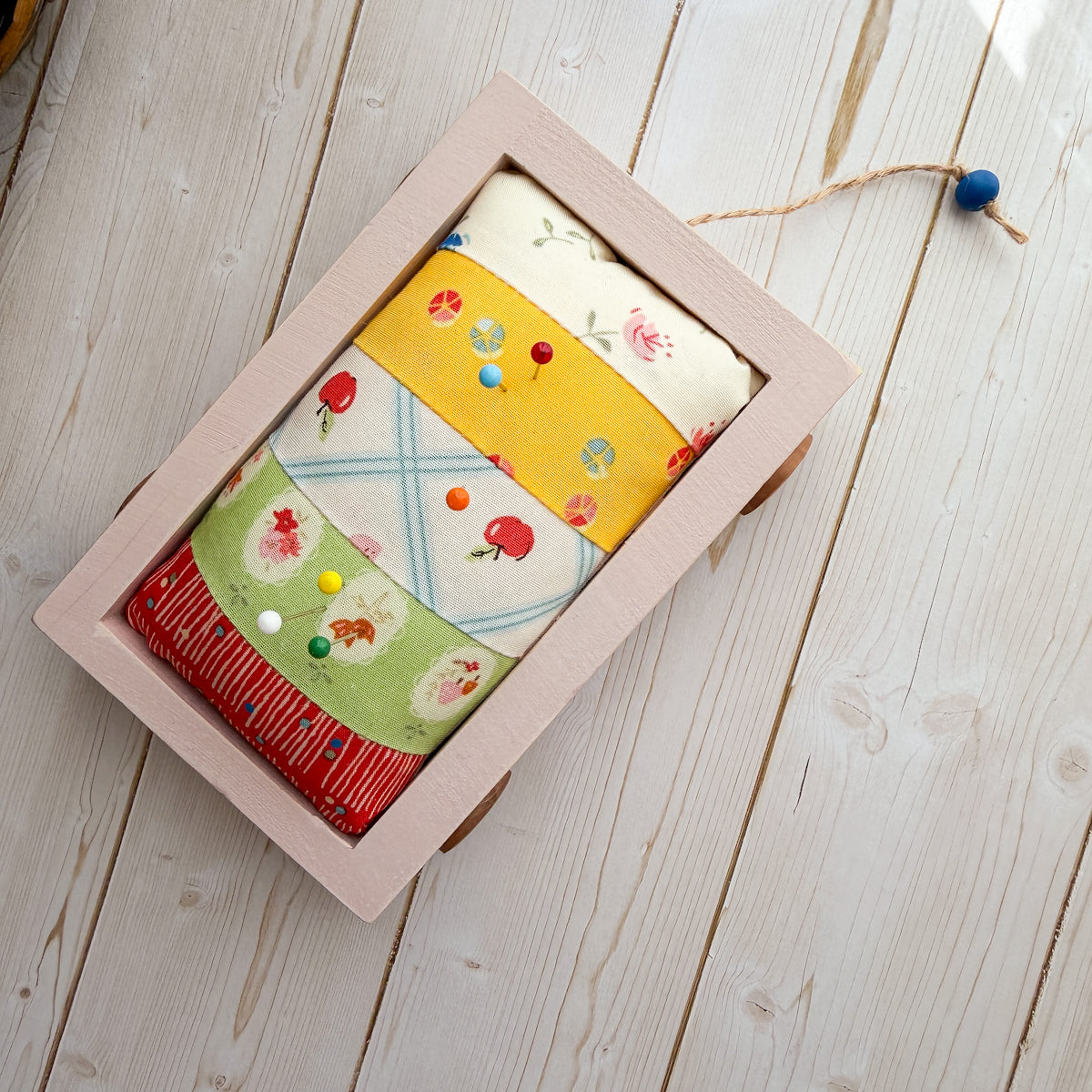 Pink Wood Wagon Pin Cushion | Cherry Bear No.3