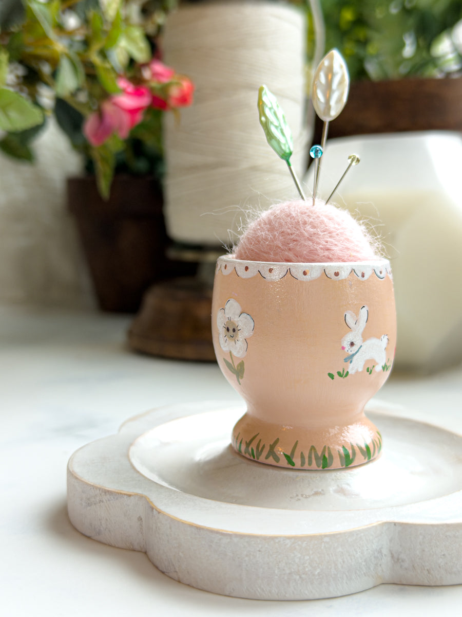 Hand Painted Wood Egg Cup Pin Cushion Flower Tray | No.18