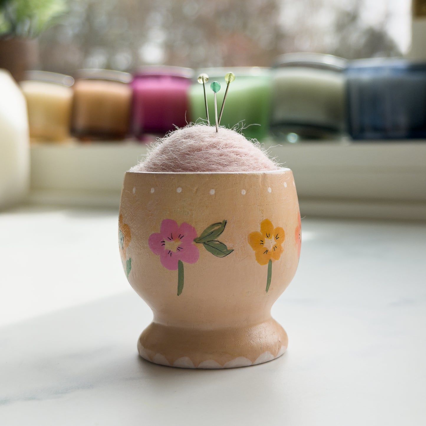 Hand Painted Wood Egg Cup Pin Cushion | Choose Style