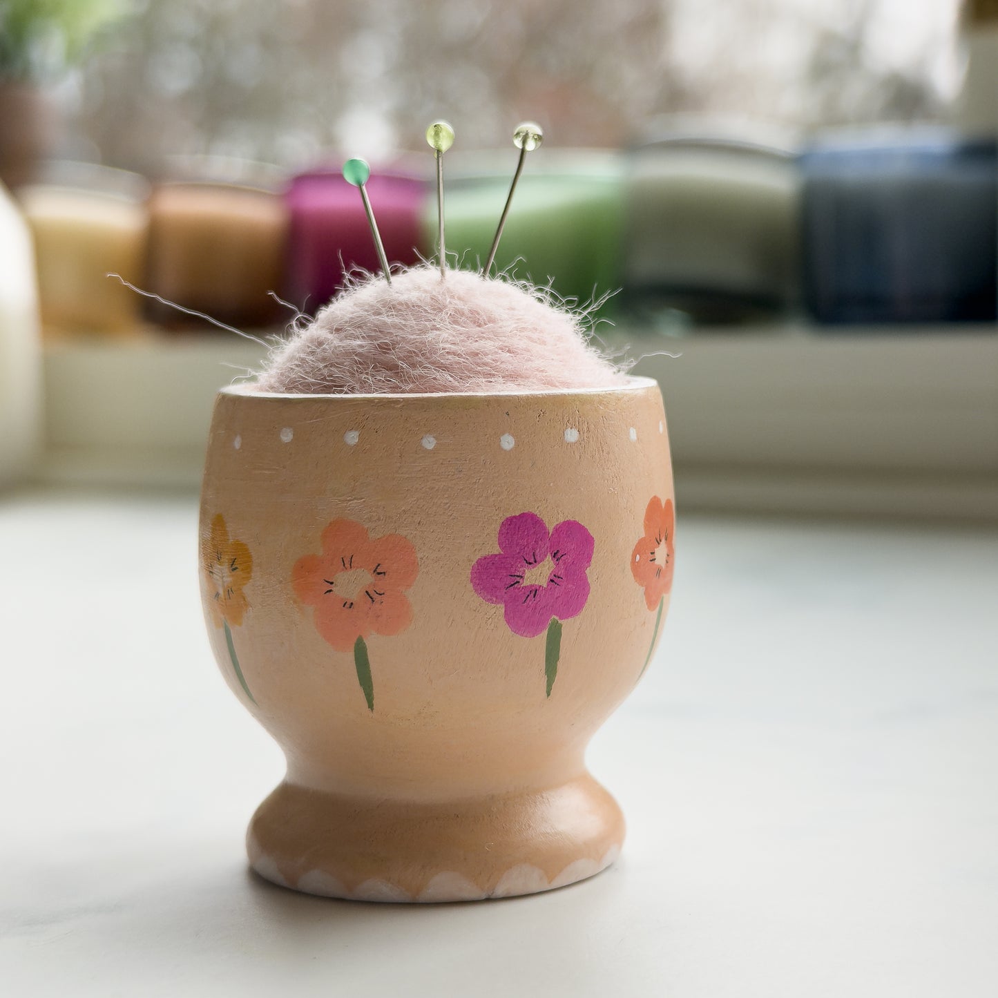 Hand Painted Wood Egg Cup Pin Cushion | Choose Style