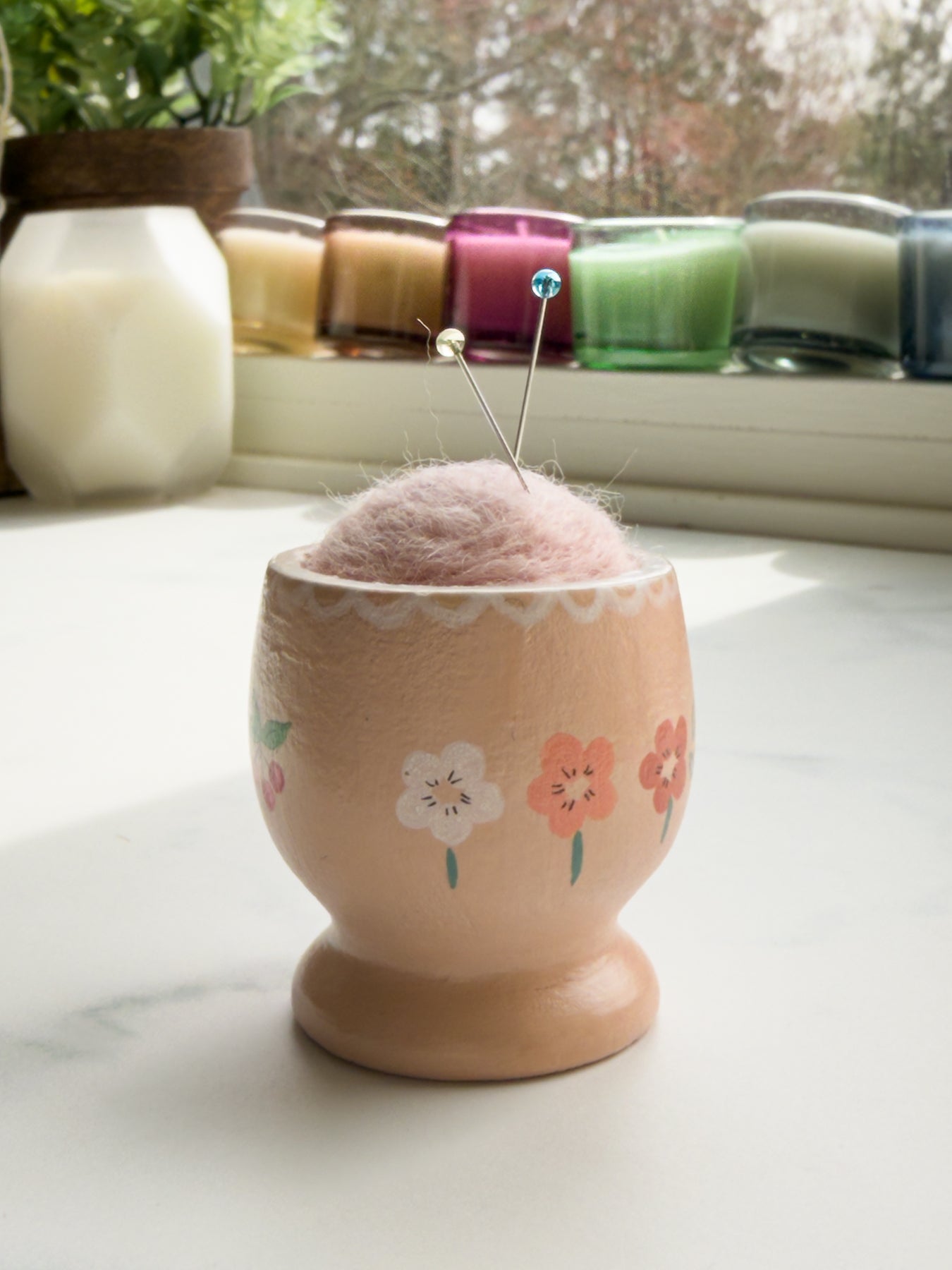 Hand Painted Wood Egg Cup Pin Cushion | Choose Style