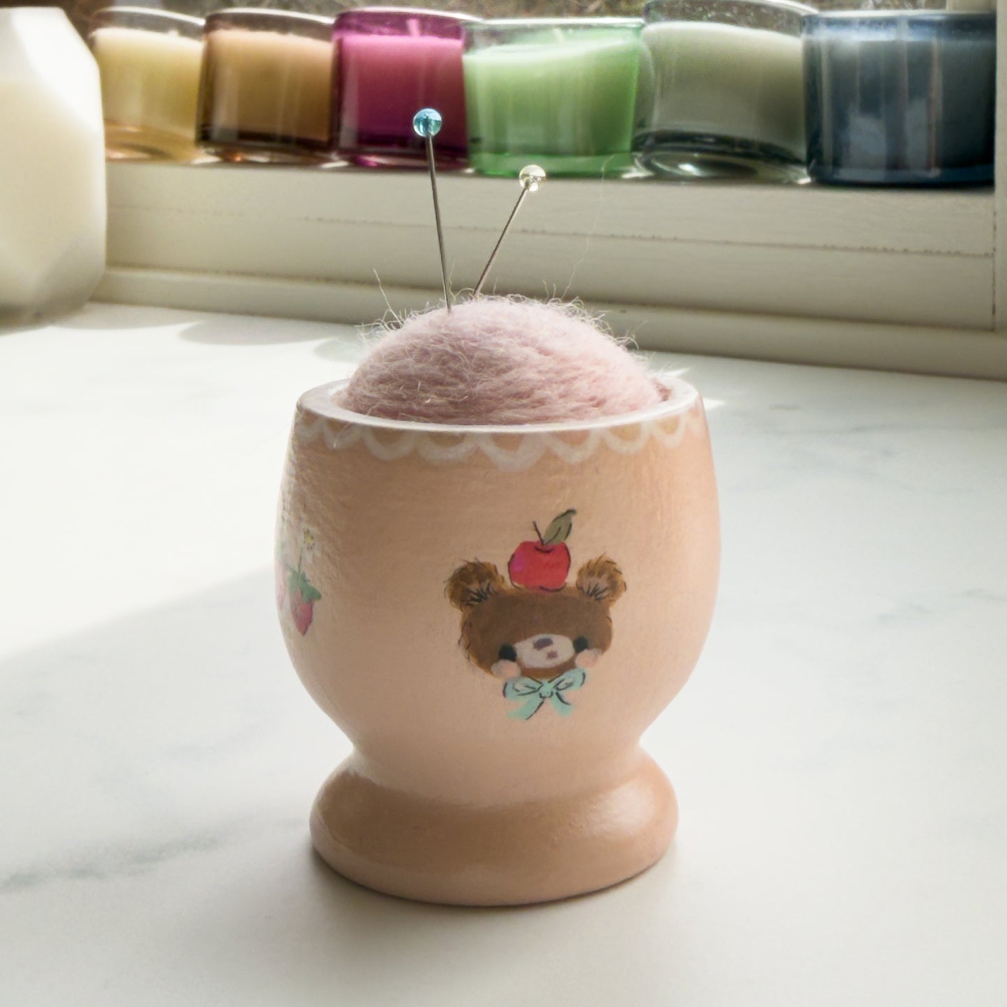 Hand Painted Wood Egg Cup Pin Cushion | Choose Style