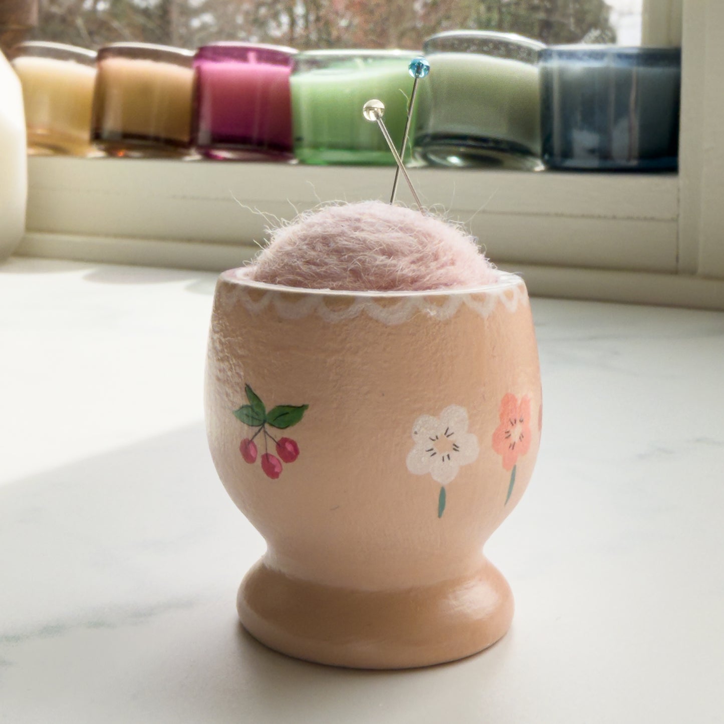 Hand Painted Wood Egg Cup Pin Cushion | Choose Style