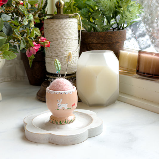 Hand Painted Wood Egg Cup Pin Cushion Flower Tray | No.18