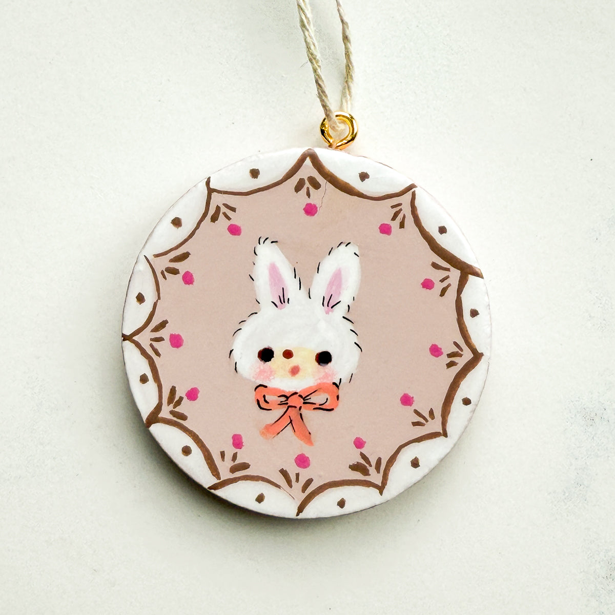 Hand-painted Bunny Easter Round Wood Tag | Choose Style