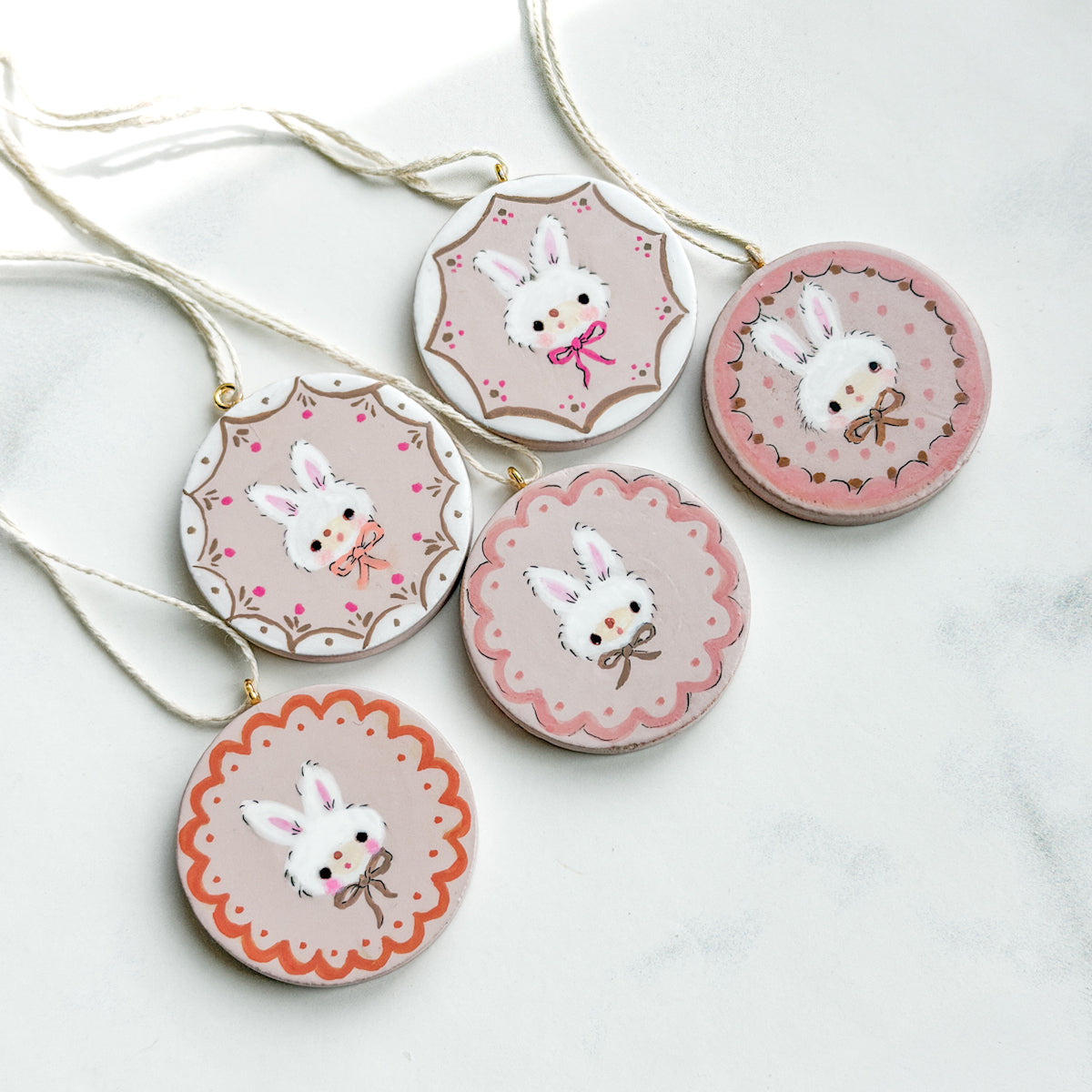 Hand-painted Bunny Easter Round Wood Tag | Choose Style