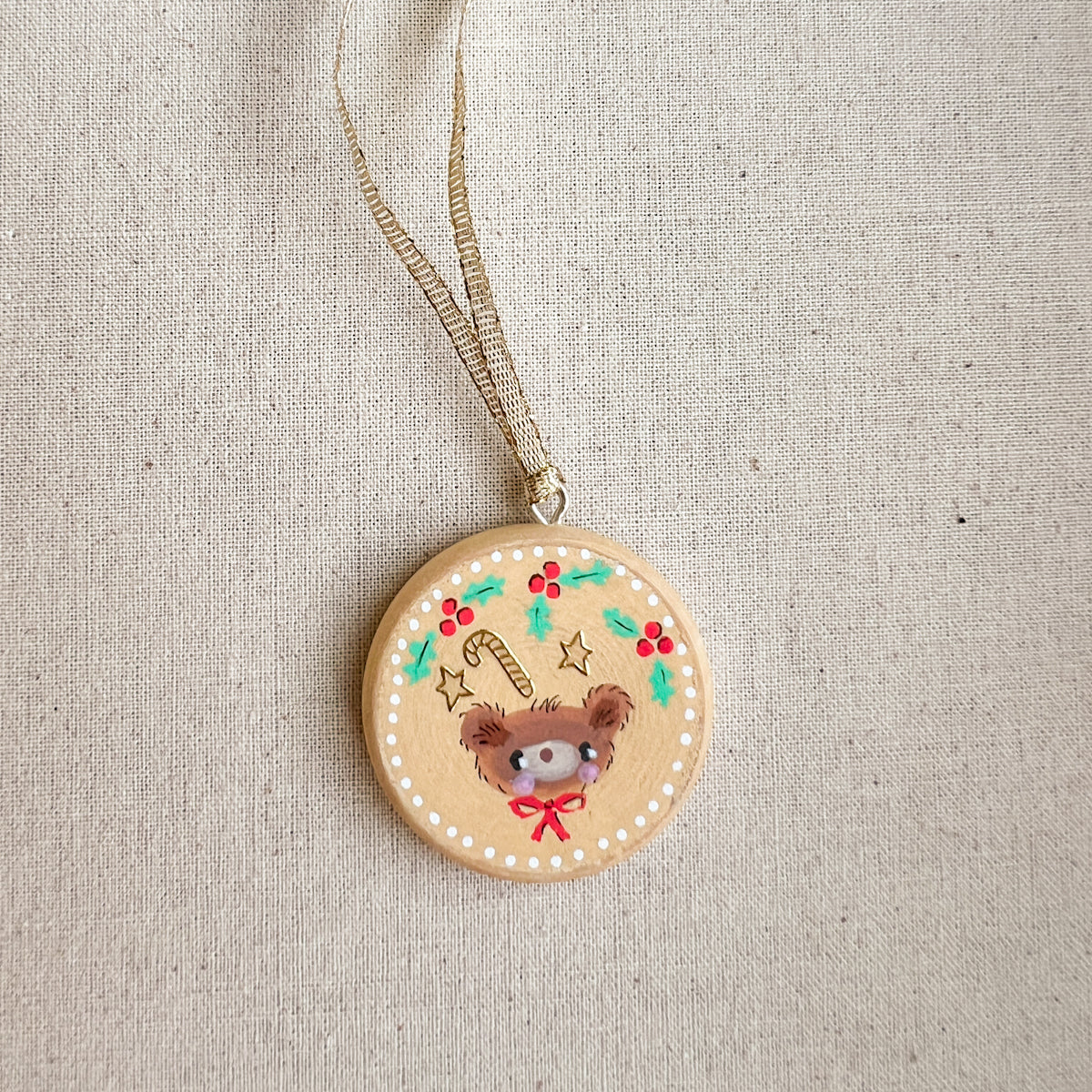 Holiday Christmas Hand-Painted Round Wood Tag Gift Topper Ornaments - Choose Style